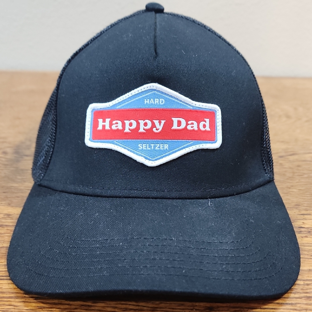 Happy Dad Hard Seltzer 6 Panel Trucker Hat Snap Back Black